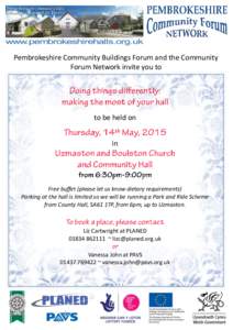 Pembrokeshire Community Buildings Forum and the Community Forum Network invite you to to be held on in