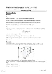 MATHEMATIQUES-CONCOURS BLANC duPREMIER VOLET Première Partie Problème I