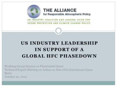 US INDUSTRY LEADERSHIP IN SUPPORT OF A GLOBAL HFC PHASEDOWN Working Group Session on Fluorinated Gases Technical Expert Meeting on Action on Non-CO2 Greenhouse Gases Bonn