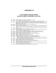 APPENDIX H CONCURRENT RESOLUTIONS HAVING FORCE AND EFFECT OF LAW 2001 — HCR — SCR — HCR 16