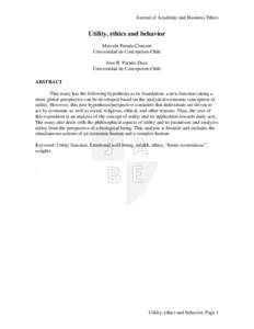 Journal of Academic and Business Ethics  Utility, ethics and behavior Marcela Parada-Contzen Universidad de Concepcion-Chile Jose R. Parada-Daza