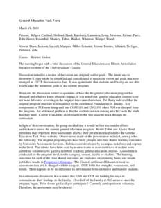 General Education Task Force March 18, 2011 Present: Billger, Cardinal, Holland, Hund, Kaesberg, Lamonica, Long, Morenus, Palmer, Parry, Rabe-Hemp, Rosenthal, Sharkey, Tobin, Walker, Whitman, Winger, Wood Absent: Dean, J