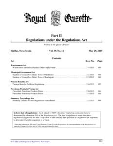 Part II Regulations under the Regulations Act Printed by the Queen’s Printer Halifax, Nova Scotia