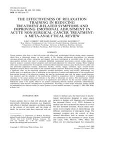 Oncology / Meditation / Clinical research / Medical ethics / Placebo / Psycho-oncology / Chemotherapy / Meta-analysis / Autogenic training / Medicine / Health / Mind-body interventions