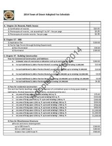 2014 Town of Dover Adopted Fee Schedule  A.  Chapter 23, Records, Public Access  1) Certification of records 2) Photocopies of records , not exceeding 9