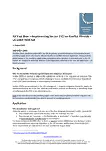RJC Fact Sheet – Implementing Section 1502 on Conflict Minerals –  US Dodd‐Frank Act    31 August 2012   