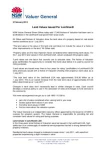 1 July 2014 Land values issued for Leichhardt