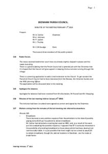 Page 1 ` BEENHAM PARISH COUNCIL. MINUTES OF THE MEETING FEBRUARY 3rd[removed]Present