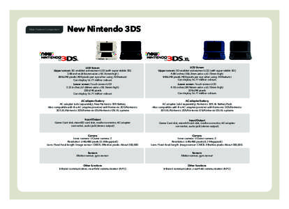 Main Feature Comparison  New Nintendo 3DS LCD Screen Upper screen: 3D-enabled widescreen LCD (with super-stable 3D)