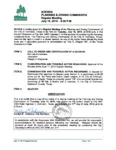 MINUTES CITY OF DICKINSON PLANNING AND ZONING COMMISSION Regular Meeting Tuesday, June 17, 2014 A Regular Meeting of the Planning and Zoning Commission of the City of Dickinson,