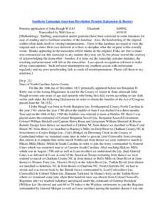 Southern Campaign American Revolution Pension Statements & Rosters Pension application of John Hough W1183 Elizabeth fn90NC Transcribed by Will Graves[removed]