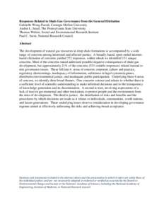 Responses Related to Shale Gas Governance from the General Elicitation Gabrielle Wong-Parodi, Carnegie Mellon University Andrei L. Israel, The Pennsylvania State University Thomas Webler, Social and Environmental Researc