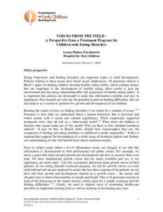 VOICES FROM THE FIELD A Perspective from a Treatment Program for Children with Eating Disorders Leona Pinhas, Psychiatrist Hospital for Sick Children (Published online February 7, 2005)