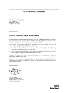 LETTER OF TRANSMITTAL  The Hon Syd Stirling, MLA The Treasurer Parliament House DARWIN NT 0800