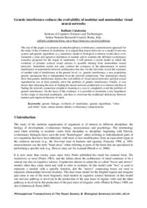 Genetic interference reduces the evolvability of modular and nonmodular visual neural networks Raffaele Calabretta Institute of Cognitive Sciences and Technologies Italian National Research Council, Rome, Italy raffaele.