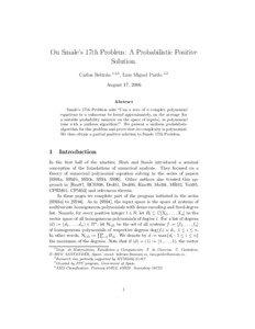 On Smale’s 17th Problem: A Probabilistic Positive Solution. Carlos Beltr´an
