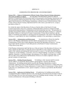 ARTICLE 19 ADMINISTRATIVE PROCEDURE AND ENFORCEMENT Section[removed]Duties of Administrative Official, County /Village/ Board of Zoning Adjustment, It is the intent of this Resolution /Ordinance/ that all and Courts on Mat