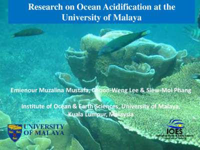 Research on Ocean Acidification at the University of Malaya ADVANCING SUSTAINABLE DEVELOPMENT IN LMEs DURING CLIMATE CHANGE  Emienour Muzalina Mustafa, Choon-Weng Lee & Siew-Moi Phang