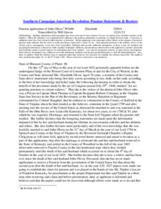 Southern Campaign American Revolution Pension Statements & Rosters Pension application of John Oliver 1 W2686 Transcribed by Will Graves Elizabeth