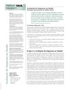 Setembro de 2006 Edições Especiais Nº 5 Avaliação de Impactos na Saúde Princípios Internacionais da Melhor Prática