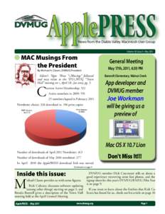 News from the Diablo Valley Macintosh User Group Volume 30, Issue 5 • May 2011 ● MAC Musings From the President