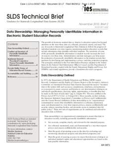 SLDS Technical Brief #2: Data Stewardship: Managing Personally Identifiable Information in Electronic Student Education Records