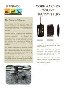 CORE HARNESS MOUNT TRANSMITTERS The Sirtrack Difference At Sirtrack we know that you need rugged and reliable transmitters and dataloggers. We are