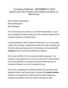 Royal Society of Canada / Royal Society / United Kingdom