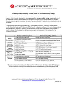 Academy of Art University Transfer Guide for Sacramento City College Academy of Art University will accept the following courses from Sacramento City College towards fulfillment of the Liberal Arts graduation requirement
