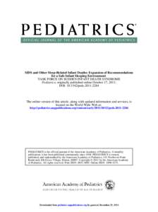 SIDS and Other Sleep-Related Infant Deaths: Expansion of Recommendations for a Safe Infant Sleeping Environment TASK FORCE ON SUDDEN INFANT DEATH SYNDROME Pediatrics; originally published online October 17, 2011; DOI: 10