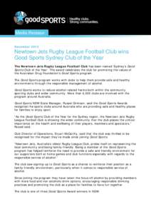 Microsoft Word - Good Sports Awards_NSW Regional Winner Newton Jets_Media Release Dec 2013
