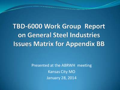 TBD-6000 Work Group  Report on General Steel Industries Issues Matrix for Appendix BB