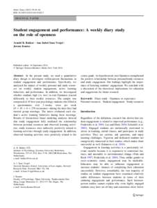 Motiv Emot:49–62 DOIs11031ORIGINAL PAPER  Student engagement and performance: A weekly diary study
