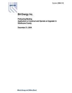 Decision[removed]: BA Energy - Prehearing Meeting - Heartland Upgrader - Strathcona