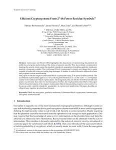 To appear in Journal of Cryptology.  Efficient Cryptosystems From 2k -th Power Residue Symbols? Fabrice Benhamouda1 , Javier Herranz2 , Marc Joye3 , and Benoît Libert4,?? 1