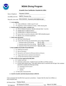 NOAA Diving Program Scientific Diver Certification Checklist for UDSs Name of Applicant Heywood Joblem