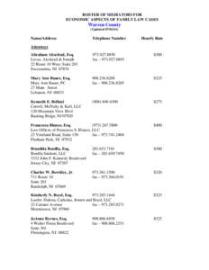 ROSTER OF MEDIATORS FOR ECONOMIC ASPECTS OF FAMILY LAW CASES Warren County (Updated[removed])