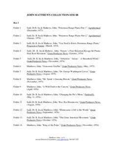 JOHN MATTHEWS COLLECTION-MSS 88 Box 1 Folder 1 Judd, Dr.B. Ira & Mathews, John, “Poisonous Range Plants-Part 1”, Agrichemical (December, 1973)