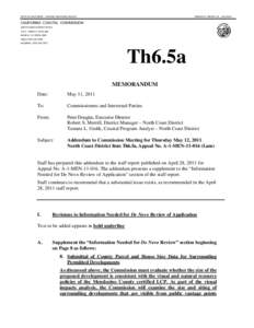 California Coastal Commission Staff Report and Recommendation Regarding Appeal No. A-1-MEN[removed], Substantial Issue Determination (Lane, Mendocino County) (Includes Addendum)