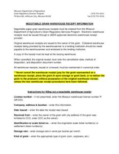 Missouri Department of Agriculture Grain Regulatory Services Program PO Box 630, Jefferson City, Missouri[removed]4112 Fax[removed]