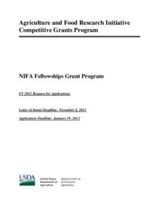 Agriculture and Food Research Initiative Competitive Grants Program NIFA Fellowships Grant Program FY 2012 Request for Applications