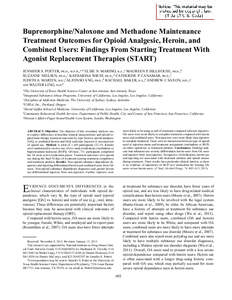 POTTER ET AL[removed]Buprenorphine/Naloxone and Methadone Maintenance Treatment Outcomes for Opioid Analgesic, Heroin, and