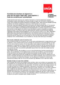 Contrôles de chantiers et migrant-e-s sans titre de séjour légal (dits «sans-papiers»): Code de conduite pour syndicalistes Tout esl esf