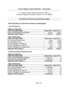 Capital Budget Project Schedule - Exceptional 84th Regular Session, Agency Submission, Version 1 Automated Budget and Evaluation System of Texas (ABEST) 529 Health and Human Services Commission 5005 Acquisition of Inform