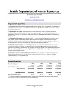 Seattle Department of Human Resources Susan Coskey, Director[removed]http://www.seattle.gov/personnel  Department Overview