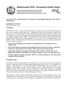 FACE Report No. 11MA044, Truck Driver Dies while Rotating Tires Mounted on Demountable Multi-piece Rim Wheels, Massachusetts