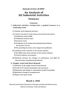 Annual review of[removed]An Analysis of All Industrial Activities Summary Contents