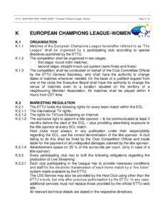 ETTU – EUROPEAN TABLE TENNIS UNION *** European Champions League - Women  Page K - 01