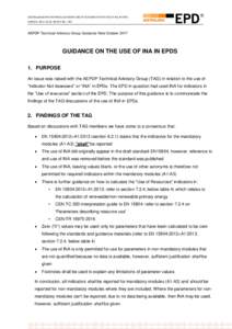 AUSTRALASIAN EPD TECHNICAL ADVISORY GROUP GUIDANCE ON THE USE OF INA IN EPDS VERSION: , NOTICE NOAEPDP Technical Advisory Group Guidance Note OctoberGUIDANCE ON THE USE OF INA IN EPDS