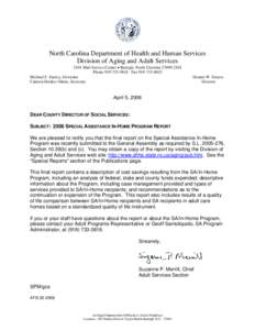 North Carolina Department of Health and Human Services Division of Aging and Adult Services 2101 Mail Service Center • Raleigh, North Carolina[removed]Phone[removed]Fax[removed]Michael F. Easley, Governor